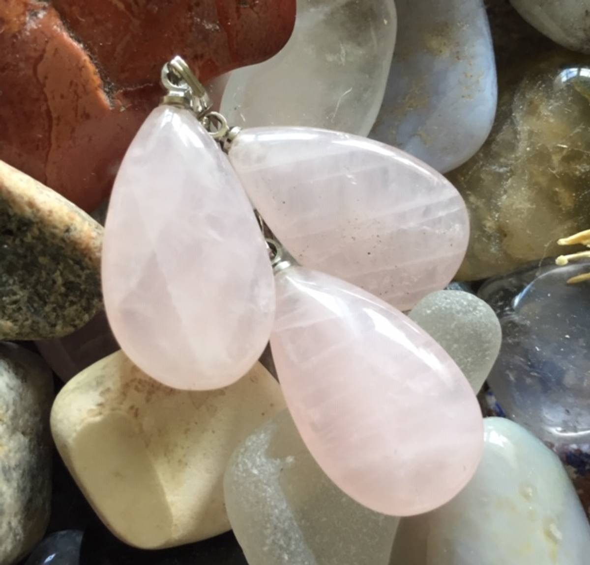  Rosenkvarts Flat Dråpe Anheng