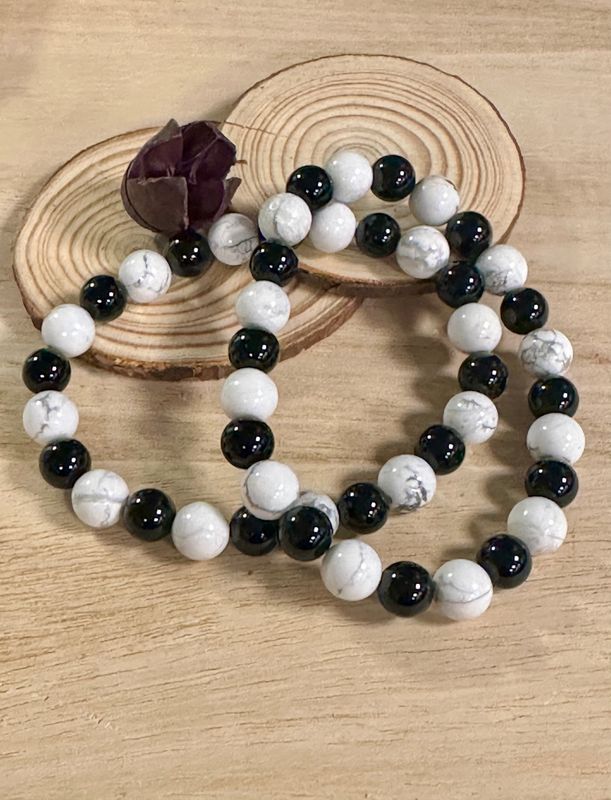 Armbånd Magnesitt & Obsidian Sort 8mm