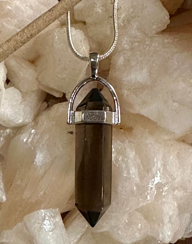Røykkvarts Double Pointed Krone Anheng