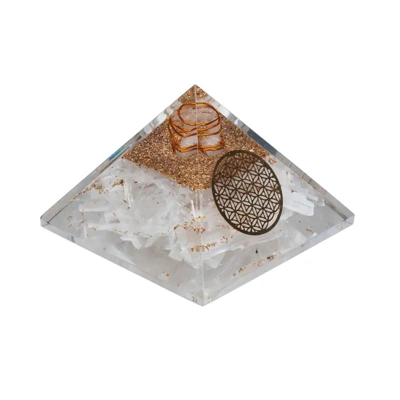 Orgonitt Pyramide Selenitt - Flower of Life