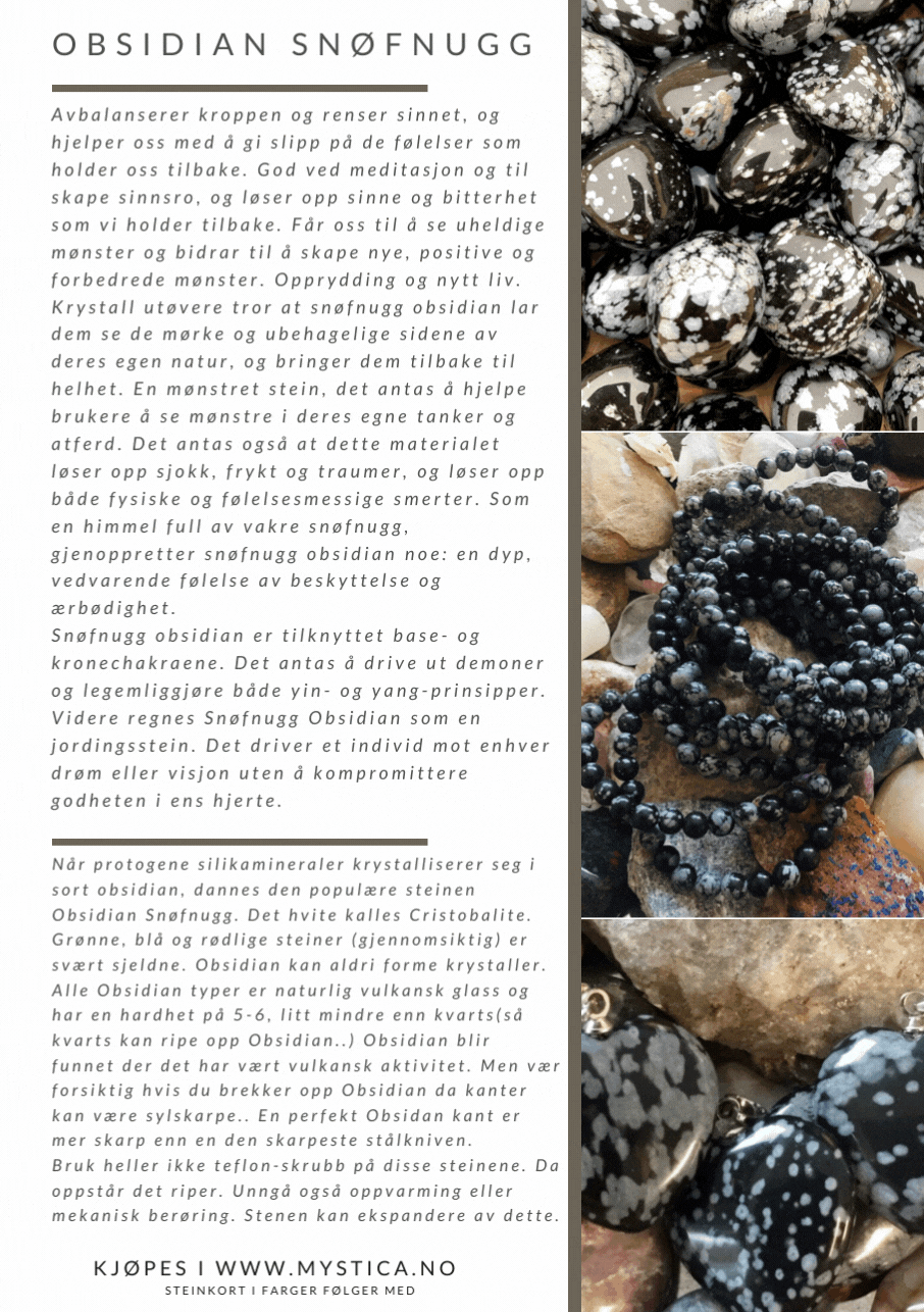 Obsidian Snøfnugg Hjertesten 3cm