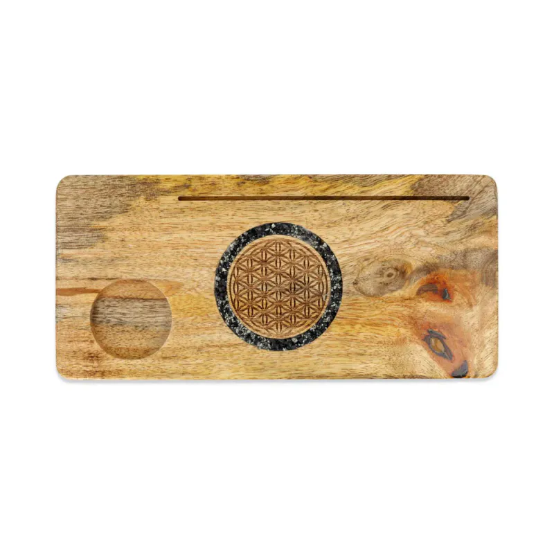 Kortholder Flower of Life Turmalin & Pyritt Mango Tre